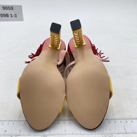 Women's Fringe Heels Ankle Strap Faux Suede Chunky Heel Shoes - Picture 6 of 6